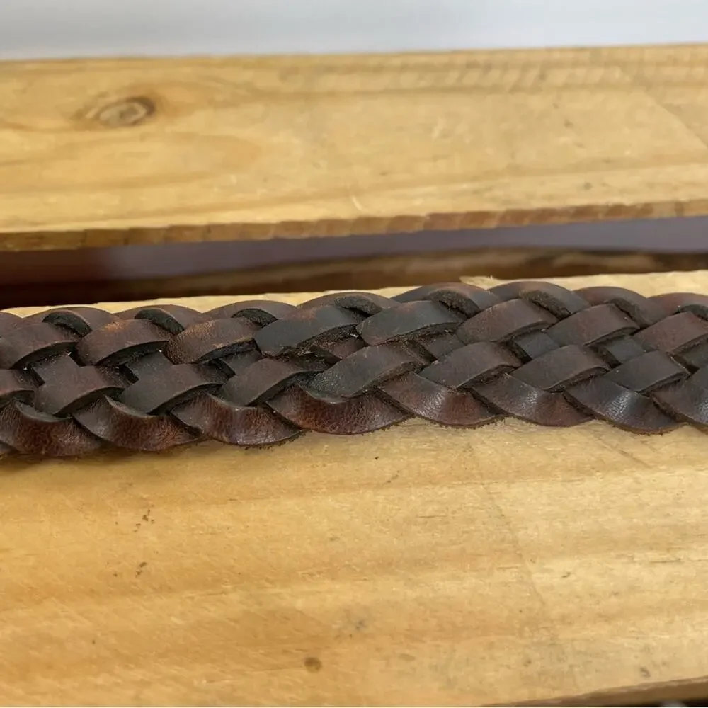 Oil Tainted Cowhide brown leather woven braided belt size 54